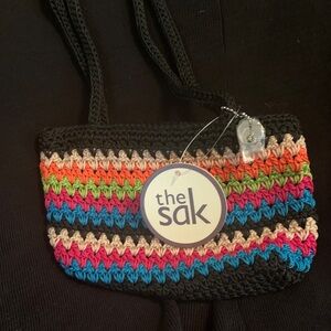 The Sak Black Crochet Crossbody with Bright Multicolor Zigzag